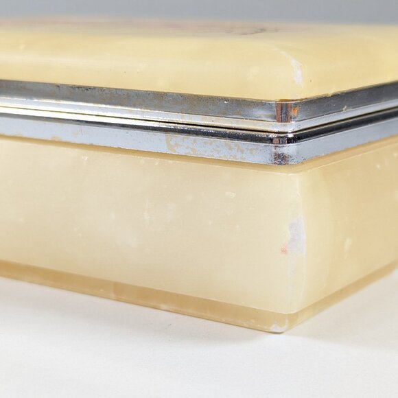 Vintage Italy genuine alabaster trinket box, cherry blossom jewelry storage box - Picture 7 of 15